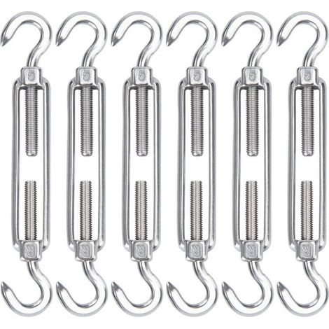 M5 Edelstahl-Kabelspanner, 6er-Pack, verstellbarer, robuster Drahthaken und Hakenspanner für Seile, Kabel, Wäscheleinen, Gitter zur Sonnenschutzmontage