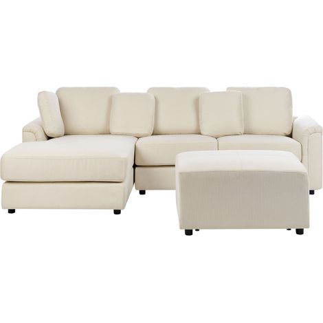 Divano ad angolo con pouf in tessuto beige chiaro a destra Kohlo