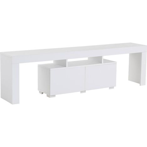 Dmora - Mobile porta TV Govone, Credenza da soggiorno, Armadio basso per TV, Base parete attrezzata, 180x31 h50 cm, Bianco (1/5)