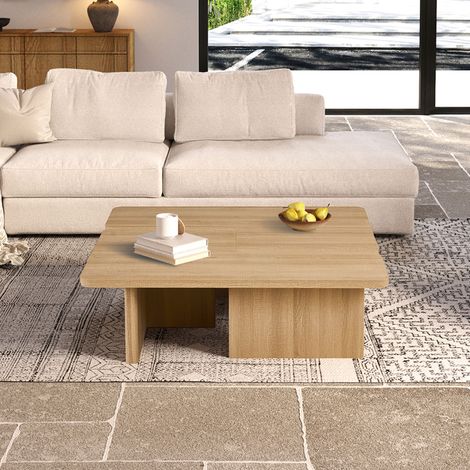 Lot de 2 tables basses modulables 120x120 cm effet chêne