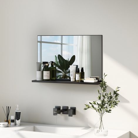 Specchio Bagno da Parete con Mensola, Specchiera Moderna Multiuso per Bagno, Camera e Ingresso, 60x12x40 cm, Nero (1/5)