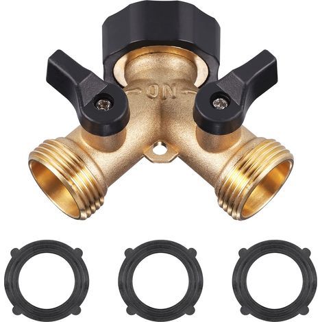 Robinet Double Sortie Machine a Lave, Répartiteur de Robinet de Jardin en Laiton, Raccord en Y, 3/4 Pouces pour Connexion de 2 Appareils, pour Adaptateur Robinet (1/5)