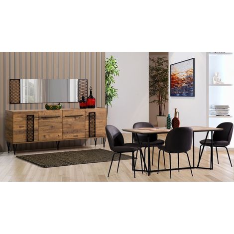 Comedor completo VITALI con 4 sillas madera y metal negro (1/5)