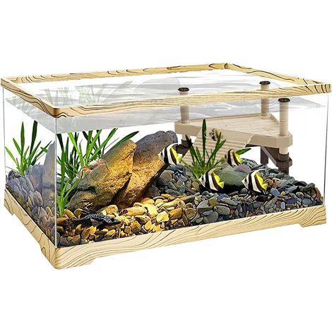 Reptile Aquarium de Tortue avec Plate-Forme de Bronzage de Tortue, réservoir de Tortue Aquatique de 20 « x 9,5 » x 9,5" pour Tortue juvénile, Drainage de Fond Pratique