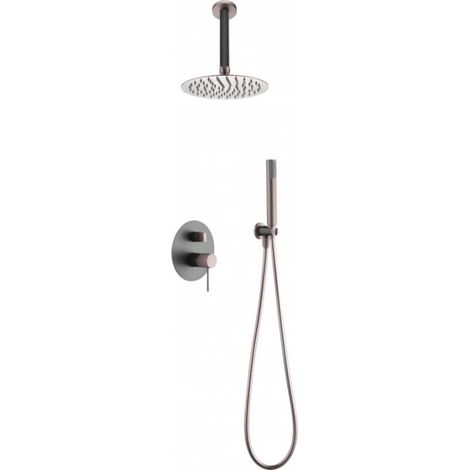 Conjunto para ducha termostática empotrado de acabado gris mate y champagne Line de Imex (1/4)