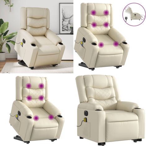Massagesessel mit Aufstehhilfe Elektrisch Creme Kunstleder - Elektrischer Massagesessel - Relaxsessel - Lift Chair - Fernsehsessel - Komfortstuhl - Home & Living