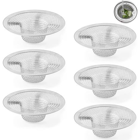 Colador de fregadero de 6 unidades, para baño, lavabo, fregadero de cocina, acero inoxidable 316 (1/5)
