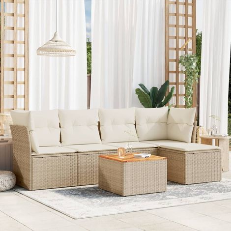 Set Divano da Giardino 6 pz con Cuscini Beige in Polyrattan vidaXL (1/3)