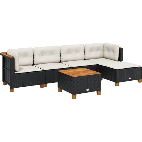 vidaXL Set Divano da Giardino 6 pz con Cuscini Nero in Polyrattan (1/5)