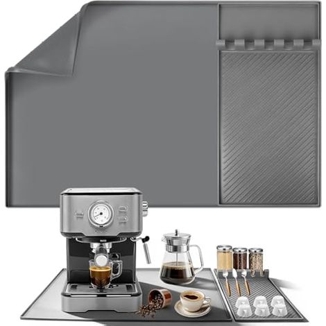 Tapis de protection contre la chaleur pour machine à café - 60 x 40 cm - Tapis de protection contre la chaleur pour machine à café Airfryer - Tapis en silicone avec bord - Pour micro-ondes et (1/5)