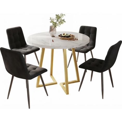 ELVMI Esstischset mit 1 Rundtisch und 4 Stühlen, Tischplatte aus MDF, Mehrfarbig (1/5)