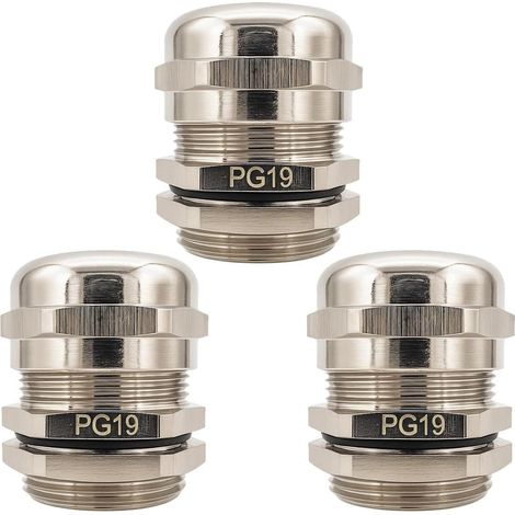 3 Presse-étoupe PG19, Filetage M24x1.5, Étanche IP68, Cuivre Nickelé, Pour Câble 12-16mm, Panneau Électrique (1/5)