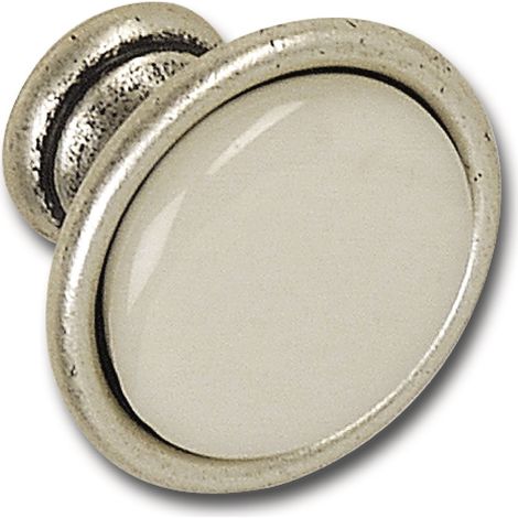 Bouton de meuble Ø 34 mm – Poignée en porcelaine pour meuble style maison de campagne – Poignée de porte, porcelaine/zinc moulé sous pression – Ivoire/étamé vieilli