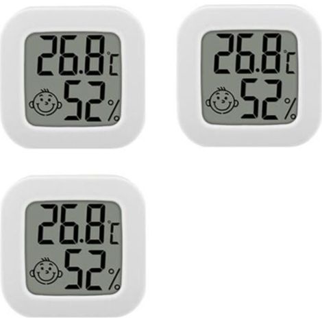 3 PCS Mini Digital Thermometer Hygrometer with Built-in Button Battery (White)