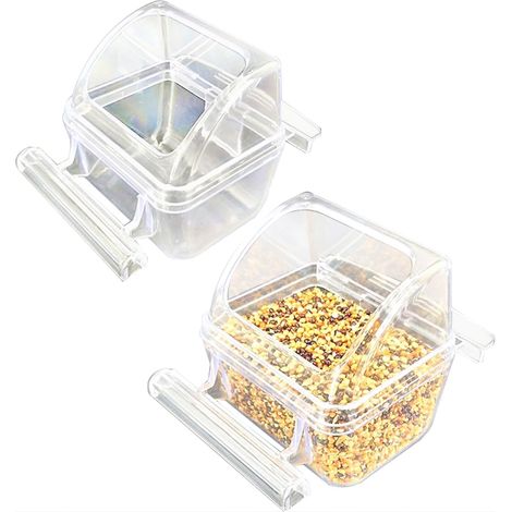 Lot de 2 mangeoires à oiseaux transparentes pour oiseaux - Récipient à eau pour cage à oiseaux - Mangeoire à suspendre pour cage en plastique avec perchoir