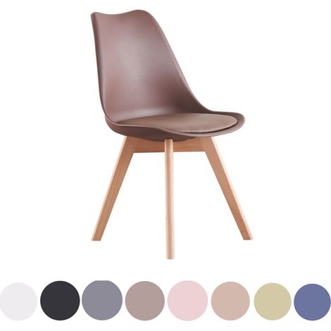 Chaise de salle à manger rétro Lorenzo simple - Rembourrée en similicuir, corps en plastique et pieds en bois massif - Marron