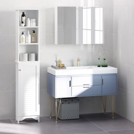 HOMCOM Hoher Badezimmerschrank mit offenen Regalen und Innenablage, zusätzlicher Stauraum, 34 x 20 x 165 cm, Weiß