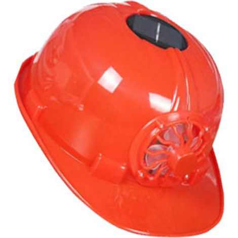 Casque de sécurité ventilé avec refroidissement frontal, alimenté par cellule solaire, respirant et protection solaire pour chantiers, idéal en été et en extérieur (rouge). (1/5)