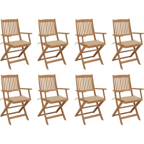 Lot de 8 Chaises de jardin et de camping pliables avec coussins, Chaises de relaxation, Bois d'acacia OIB4400E (1/5)