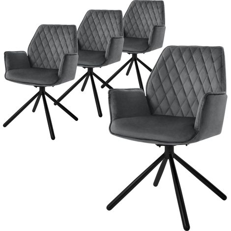 ML-Design Set 4x Sedia da Sala da Pranzo in Velluto Antracite Poltrona Girevole a 180 ° Imbottita con Gambe in Metallo Sedia da Soggiorno con Braccioli e Schienale Poltroncina Ergonomica da Cucina