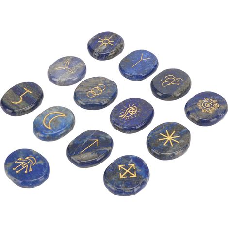 Ensemble de 13 pierres runiques en jade, lapis-lazuli, pour la divination, la guérison énergétique, le yoga aérobique et la méditation. (1/5)