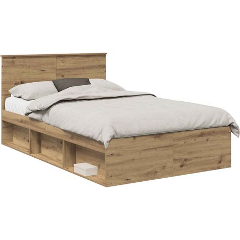 Bed Frame Artisian Oak 135 x 190 cm Engineered wood vidaXL (1/5)