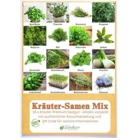 Set de graines d'herbes aromatiques PRADEMIR - 16 variétés d’herbes aromatiques - Graines 100% naturelles - Variétés les plus populaires du Portugal à haut taux de germination (1/5)