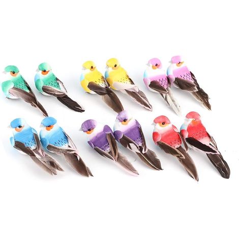 Oiseau Artificiel, 12 Pièces Mignon Plume Artificielle Oiseau Coloré Simulation Mousse Oiseau Plante Décoration De Jardin Artisanat (1/5)