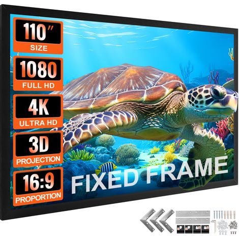VEVOR Pantalla de Proyector Diagonal de 110 pulgadas, Pantalla de Proyector para Películas 4K, HDTV, PPT, DLP, CRT de 16: 9, Pantalla de Cine 3D al Aire Libre, Pantalla Lavable para Imágenes y Juegos