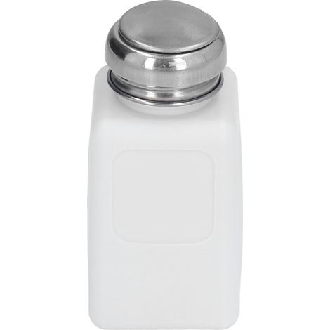 Flacon à pression de 200 ml pour solvant, antistatique ESD, de forme carrée, avec bouchon en acier inoxydable, blanc. (1/5)