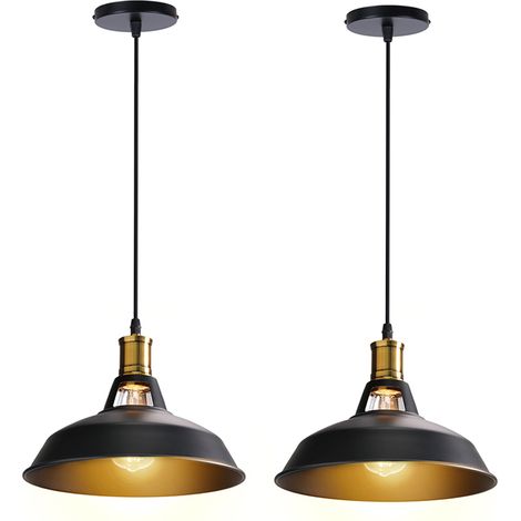 2PCS Suspension Luminaire Rétro En Métal Lampe À Suspension Vintage Plafonnier D'Intérieur Pour Cuisine, Ferme, Couloir (Noir)