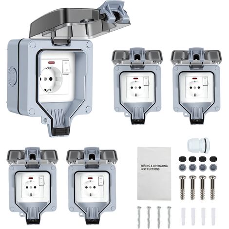 Jiubiaz 5X Presa elettrica impermeabile da esterno IP65 con interruttore, scatola da parete a vista, 16A 250V, presa per giardino, balcone, garage e bagno (1/5)