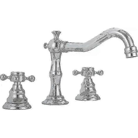Robinet de salle de bain en laiton style ouvert pour lavabo de 20 cm, mitigeur de comptoir à 3 trous avec cartouche en céramique et finition polie (1/4)