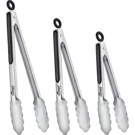 Lot de 3 Pinces Cuisine Acier Inoxydable Verrouillables 17,8cm 22,9cm 30,5cm Poignée Silicone Barbecue (1/5)