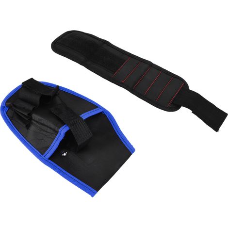 Étui multifonction pour perceuse 12V, ceinture porte-outils avec bande magnétique au poignet, bord bleu (1/5)