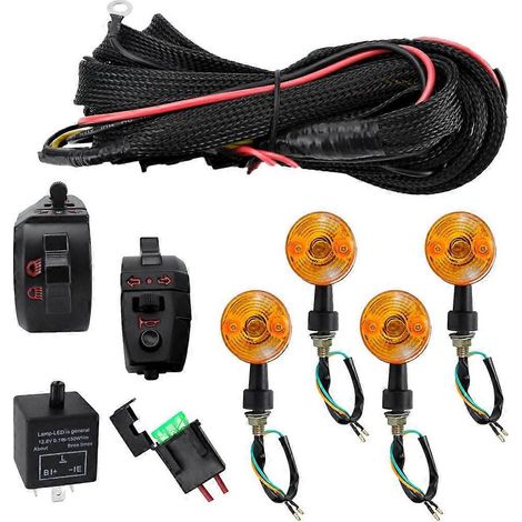 Ensemble de faisceau de câblage universel pour clignotants et klaxon de moto avec feux clignotants à LED