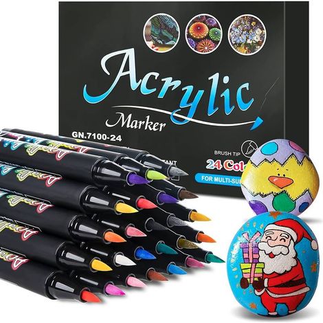 Ensemble de 24 pinceaux acryliques de couleurs différentes, idéal pour la peinture DIY (adolescents et adultes).