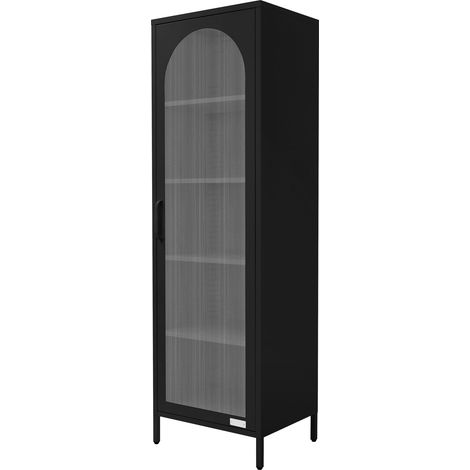 ML-Design Vetrina Soggiorno Moderna Metallo Nero 45x145x35 cm, Mobile Contenitore Alto 5 Ripiani 1 Anta, Libreria Scaffale Stile Industriale Design, Armadietto Multifunzione per Cucina Ufficio Casa