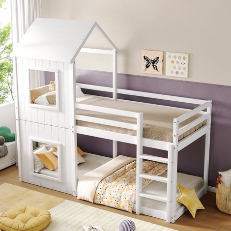 Cama infantil de pino blanco 90x200 cm con barandilla de seguridad (1/5)