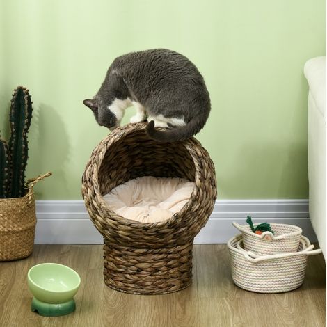 Cesta para gato de jacinto de agua con cojín, 40 x 37 x 51 cm, marrón gris DESVIAE (1/5)
