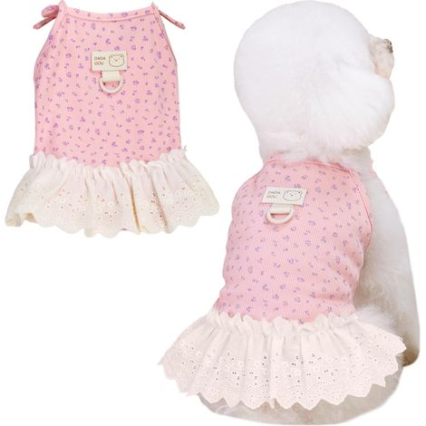 Robe d'été pour chien et chat taille XL 4,2-6 kg, sans manches avec anneau D, pour Shih Tzu, Yorkshire, Chihuahua, rose clair (1/5)