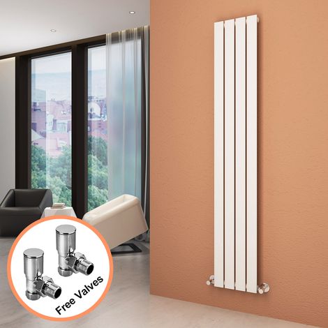 ELEGANT 1800 x 300 mm White Vertical Column Radiator Single Flat Panel Designer Bathroom Radiator + Angled Radiator Valves (1/5)