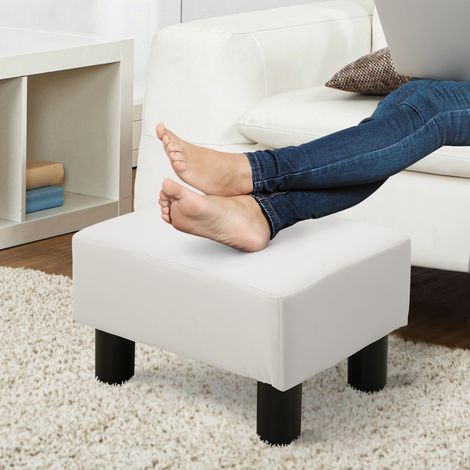 Repose-pieds Ottoman Chesterfield en imitation de cuir, blanc, 40 x 30 x 24cm