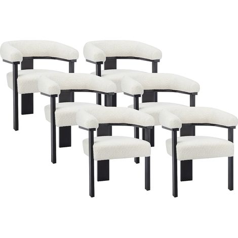 Vente-Unique – Lot de 6 chaises avec accoudoirs en tissu bouclette – Piètement en bois d'hévéa noir – Confort d'assise 28 kg/m³ – Pour intérieur (1/5)