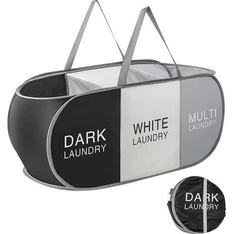 Panier à linge pliable à 3 compartiments, grand panier à linge sale escamotable de 99 L avec poignées, bac de rangement pour vêtements, jouets, buanderie, salle de bain, voyage