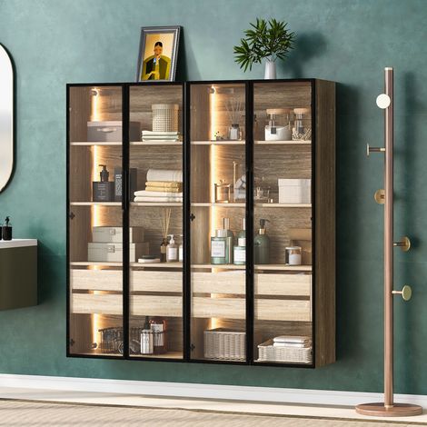 Mueble con almacenamiento LED y vidrio natural moderno OKMYHOME (1/5)