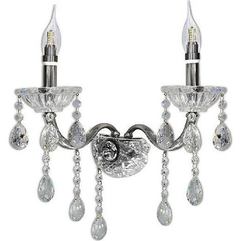 Trade Shop - Applique Candelabra Gotas Colgantes Acrílico Cristal 2 Armas Ataque E14 E35 -      Plata (1/2)