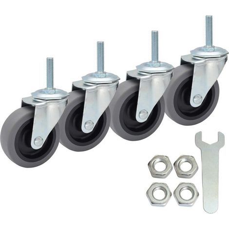 Roulettes pivotantes en TPR avec tige filetée 3" (3/8"-16 × 1½"), charge max. 204 kg, roues robustes anti-usure, lot de 4 (1/4)