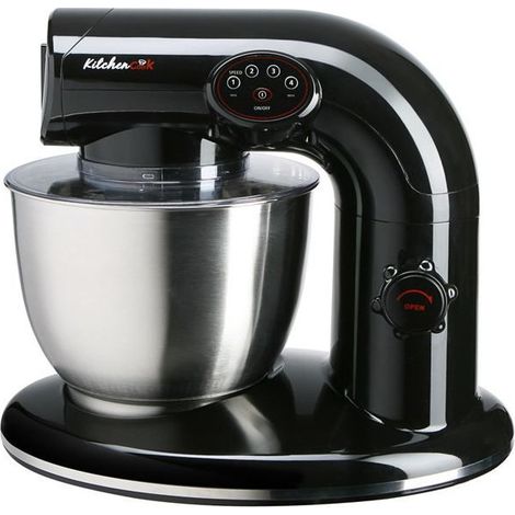 KITCHEN COOK Robot Pétrin AK80 Black - 1000W - Bol Inox 5L pour 2kg max - 4 vitesses - Kit pâtisserie - Robuste et maniable