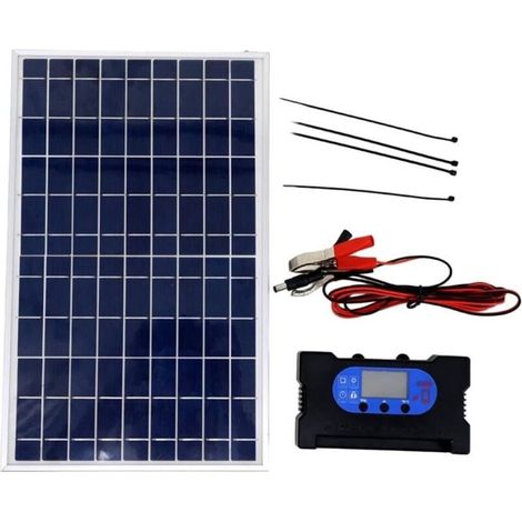 Kit pannello solare da 10 W, con controller e morsetti a coccodrillo, perfetto per esigenze di alimentazione a 12 V/18 V, protezione impermeabile IP65 per camper (controller da 10 A) (1/4)